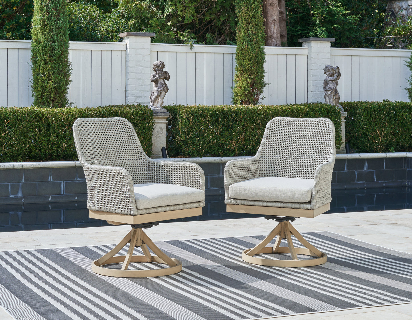 Haines Furniture Outlet - Ashley Furniture - Seton Creek Outdoor - Swivel Chair w/Cushion (Set of 2) / Gray - P798-602A