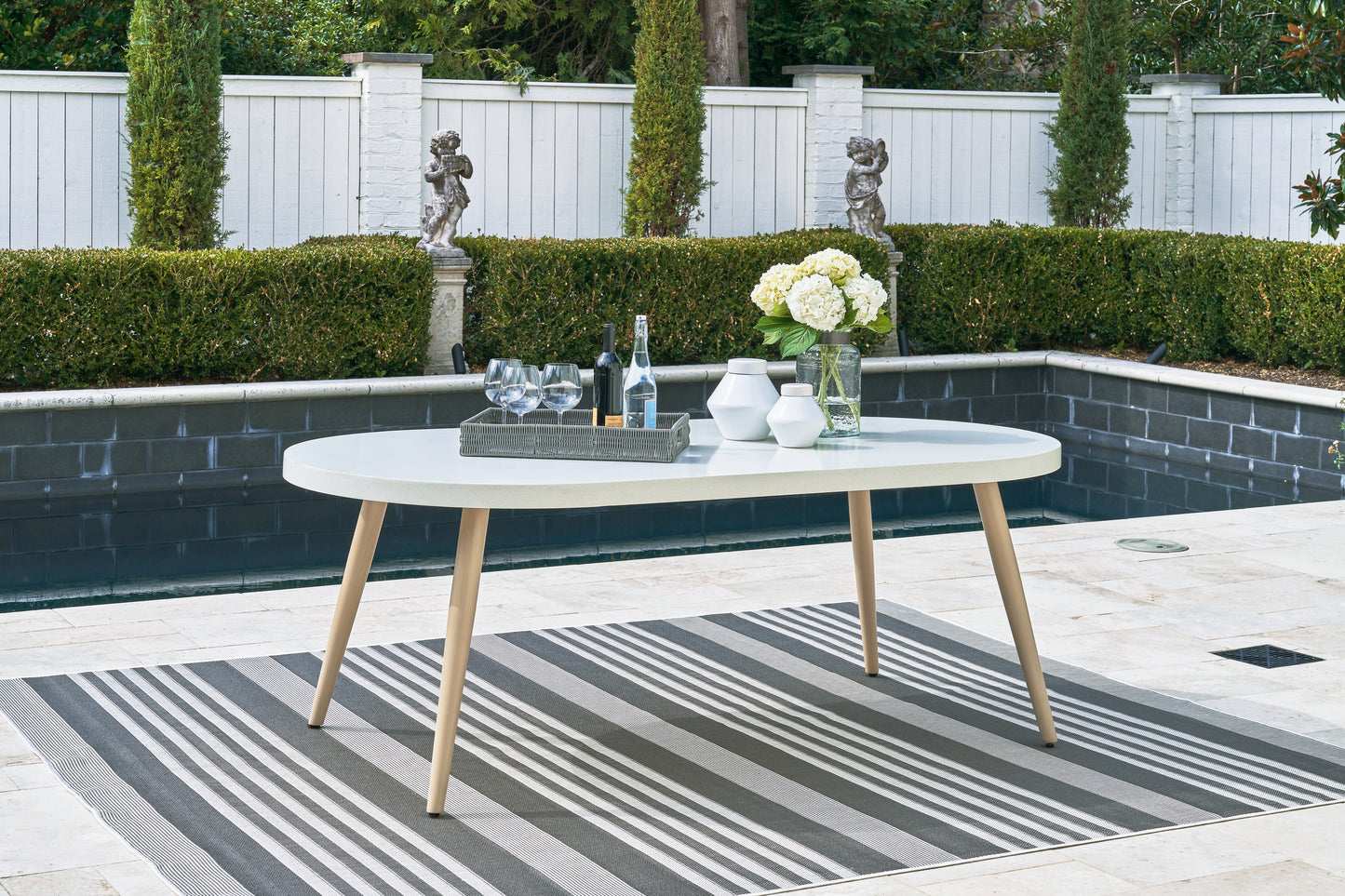 Haines Furniture Outlet - Ashley Furniture - Seton Creek Outdoor - Oval Dining Table w/UMB OPT / White - P798-625