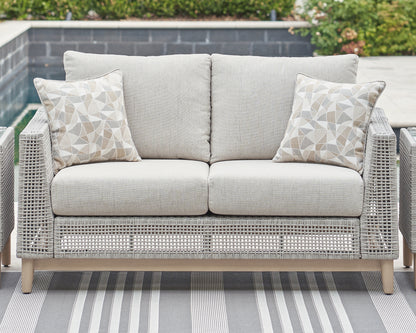 Haines Furniture Outlet - Ashley Furniture - Seton Creek Outdoor - Loveseat w/Cushion / Gray - P798-835