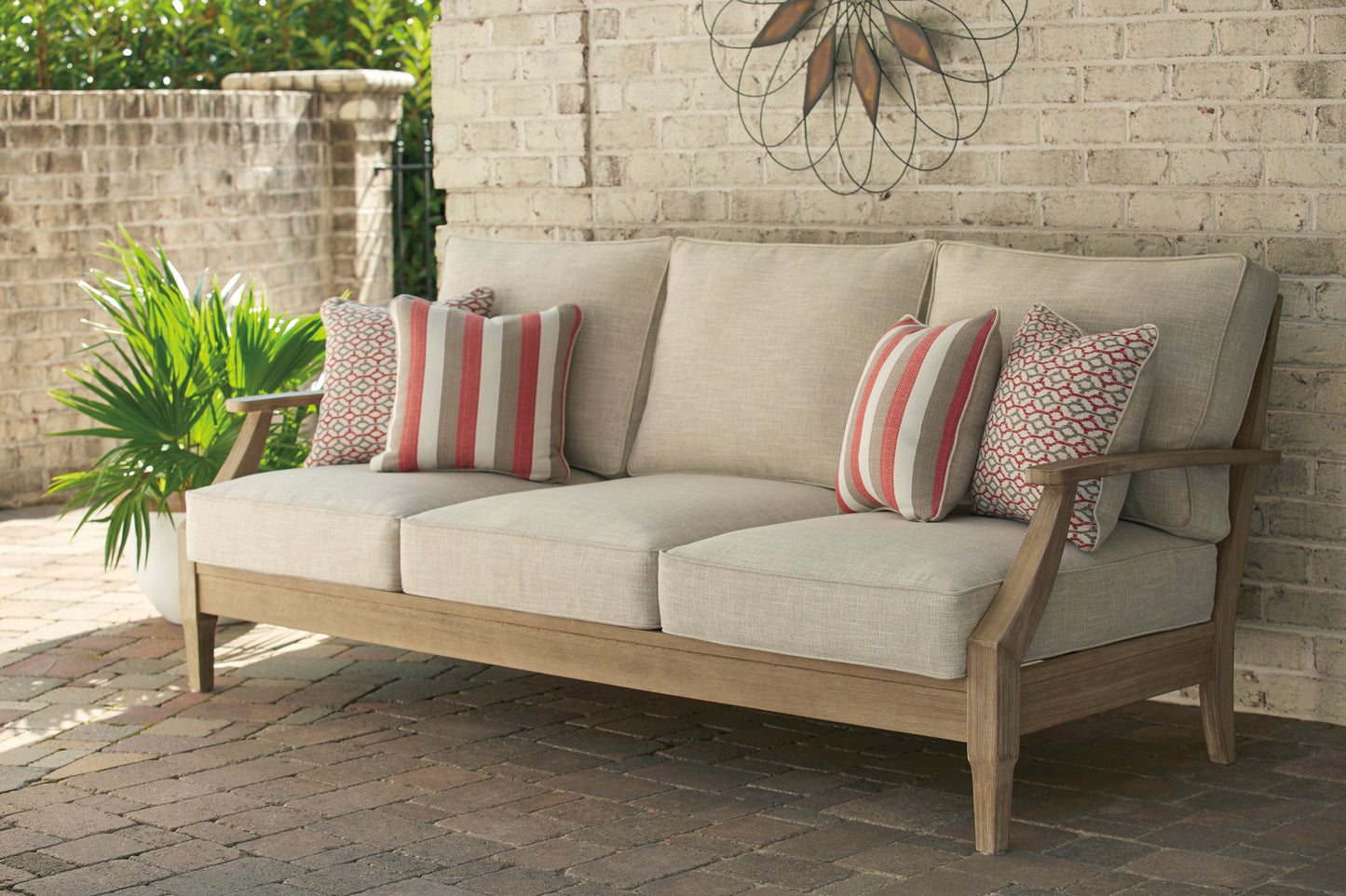 Haines Furniture Outlet - Ashley Furniture - Clare View Outdoor - Sofa with Cushion / Beige - P801-838
