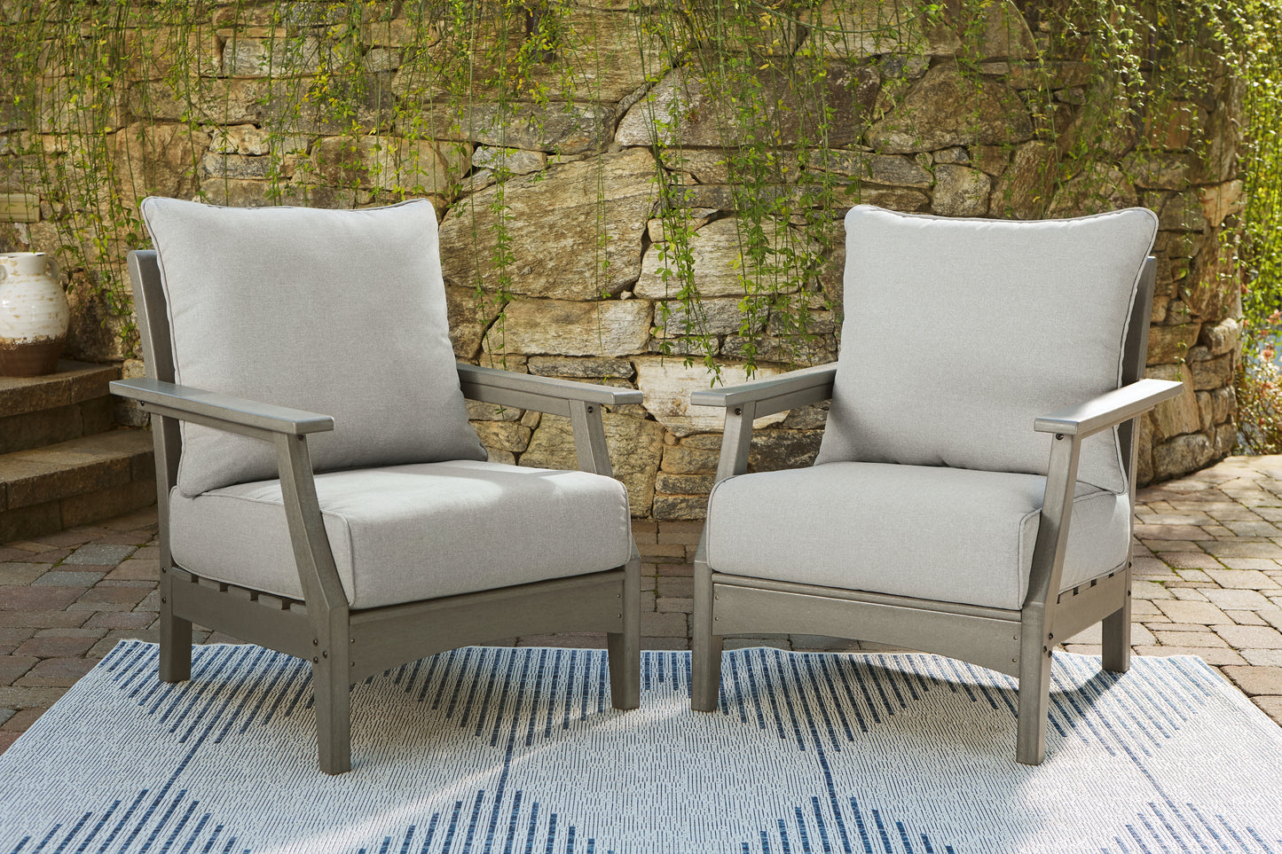Haines Furniture Outlet - Ashley Furniture - Visola Outdoor - Lounge Chair w/Cushion (Set of 2) / Gray - P802-820