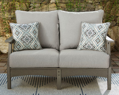 Haines Furniture Outlet - Ashley Furniture - Visola Outdoor - Loveseat w/Cushion / Gray - P802-835