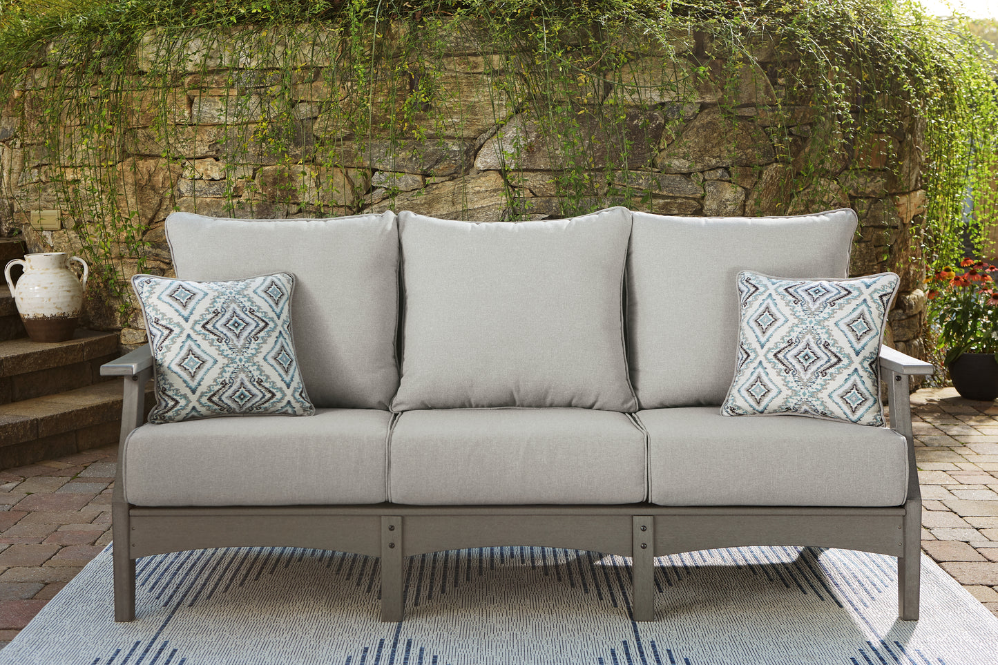 Haines Furniture Outlet - Ashley Furniture - Visola Outdoor - Sofa with Cushion / Gray - P802-838