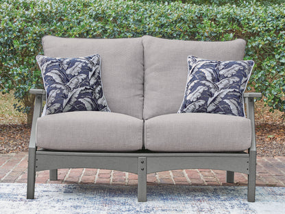 Haines Furniture Outlet - Ashley Furniture - Cove Beach Outdoor - Loveseat w/Cushion / Gray - PCP803-835