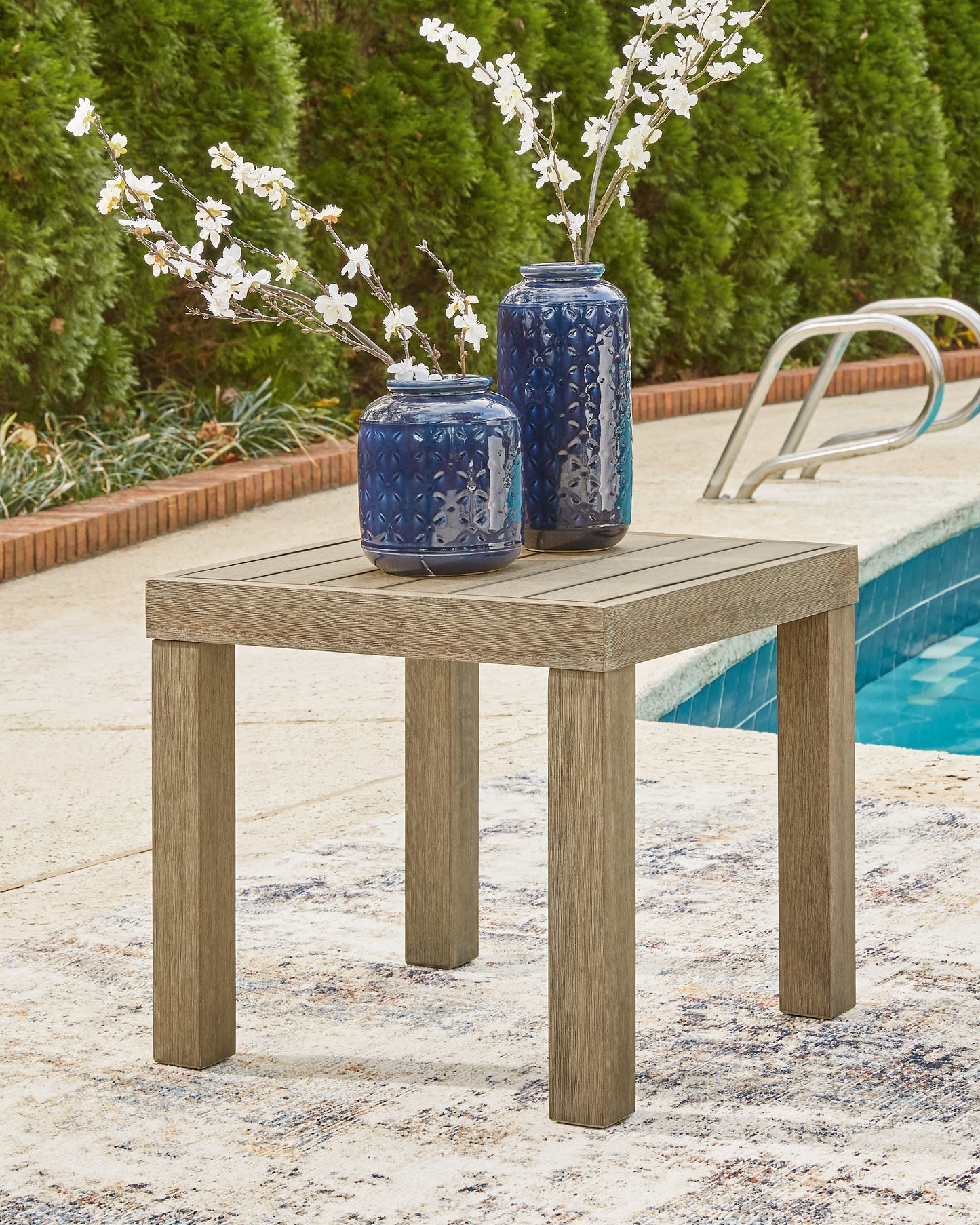 Haines Furniture Outlet - Ashley Furniture - Silo Point Outdoor - Square End Table / Brown - P804-702