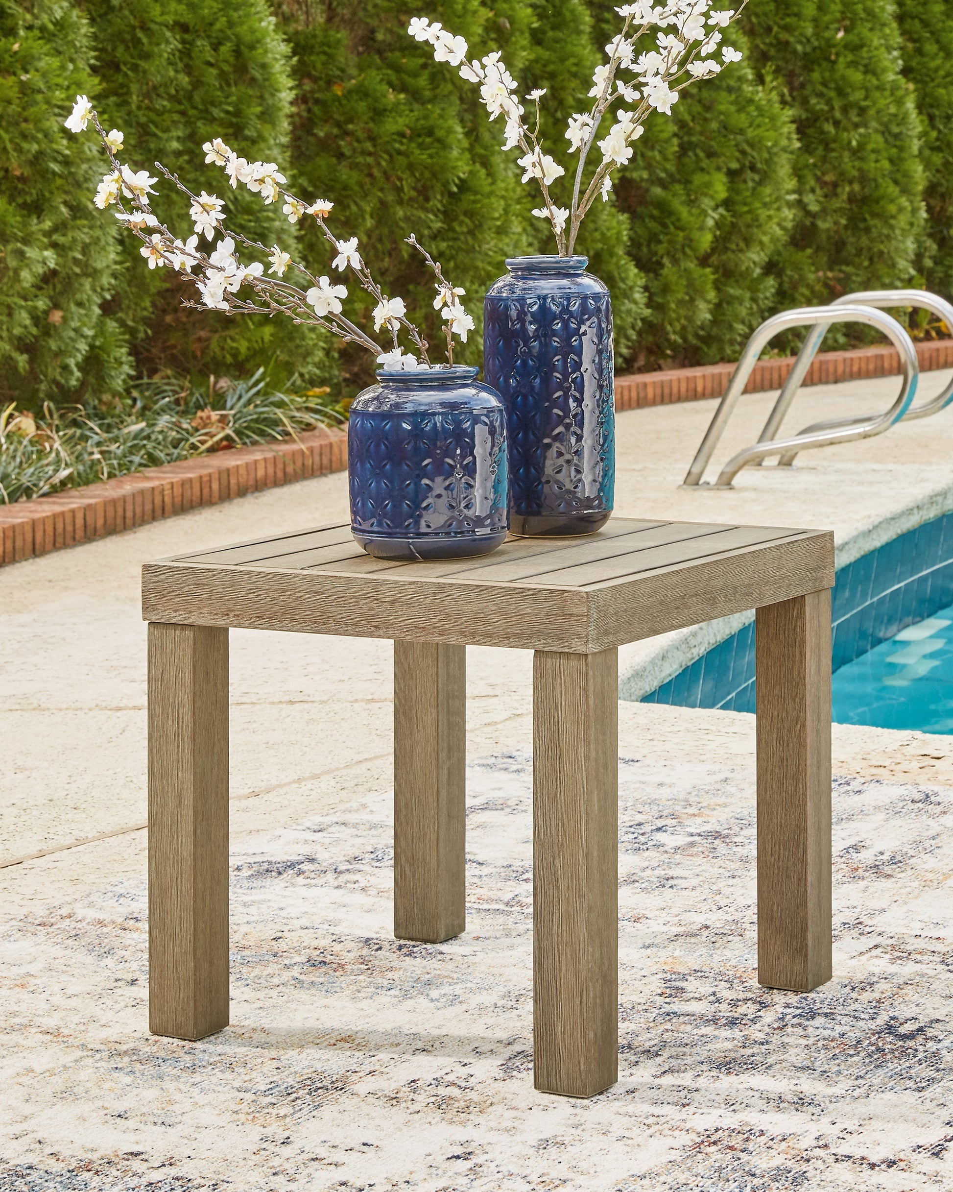Haines Furniture Outlet - Ashley Furniture - Silo Point Outdoor - Square End Table / Brown - P804-702