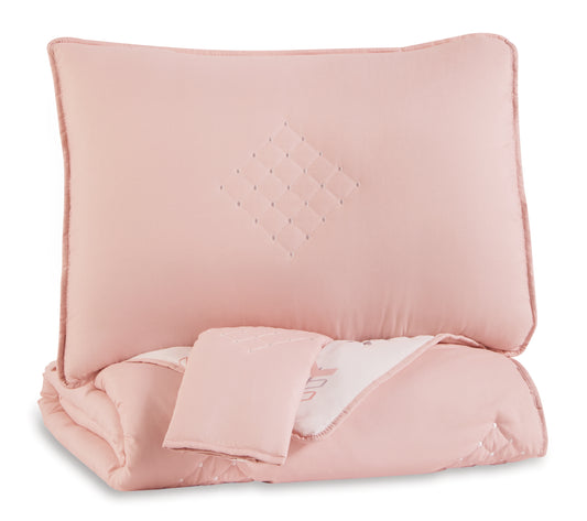 Haines Furniture Outlet - Ashley Furniture - Lexann Full Comforter Set - Full Comforter Set / Pink/White/Gray - Q901003F