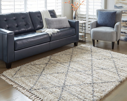 Haines Furniture Outlet - Ashley Furniture - Abdalah Rug - 5' x 7' Rug / Beige/Gray - R404622