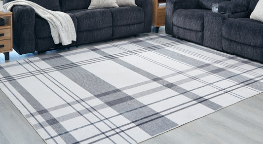 Haines Furniture Outlet - Ashley Furniture - Kaidlow Rug - 7'7" x 9'8" Washable Rug / Gray/Cream - R405911