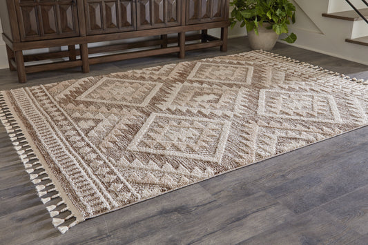 Haines Furniture Outlet - Ashley Furniture - Odedale Rug - 8' x 10' Rug / Tan/Cream - R406061