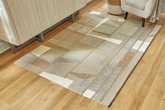 Haines Furniture Outlet - Ashley Furniture - Abbotton Rug - 5' x 7' Rug / Taupe/Gray/Caramel - R406332