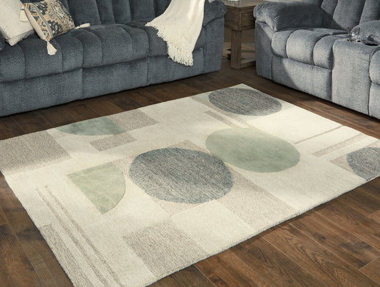 Haines Furniture Outlet - Ashley Furniture - Dallane Rug - 8' x 10' Rug / Linen/Blue/Green - R406351