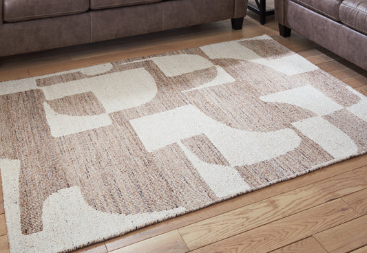 Haines Furniture Outlet - Ashley Furniture - Brynnfield Rug - 5' x 7' Rug / Beige/Brown - R406372