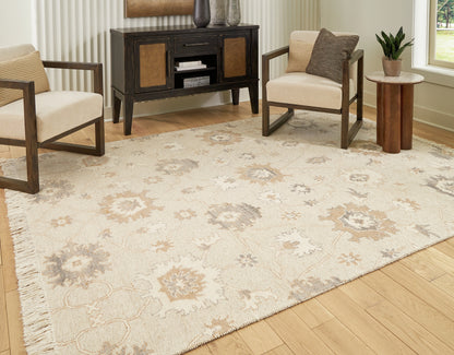 Haines Furniture Outlet - Ashley Furniture - Calkin Rug - 8' x 10' Rug / Linen/Gray/Caramel - R406391