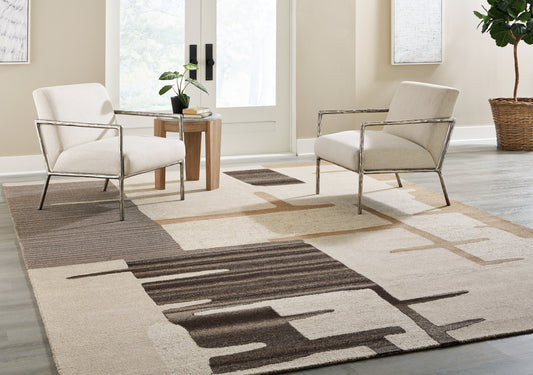 Haines Furniture Outlet - Ashley Furniture - Kencher Rug - 5' x 7' Rug / Beige/Brown - R406822