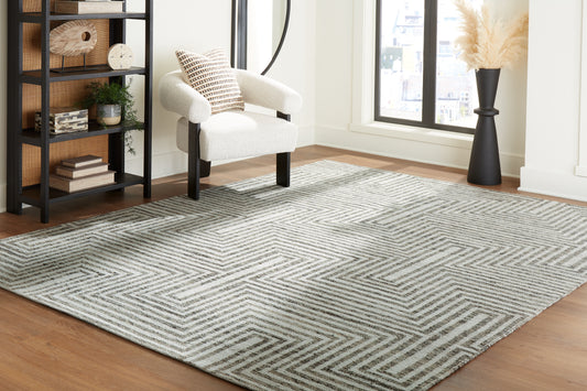 Haines Furniture Outlet - Ashley Furniture - Jossen Rug - 5' x 7' Rug / Ivory/Gray - R406832