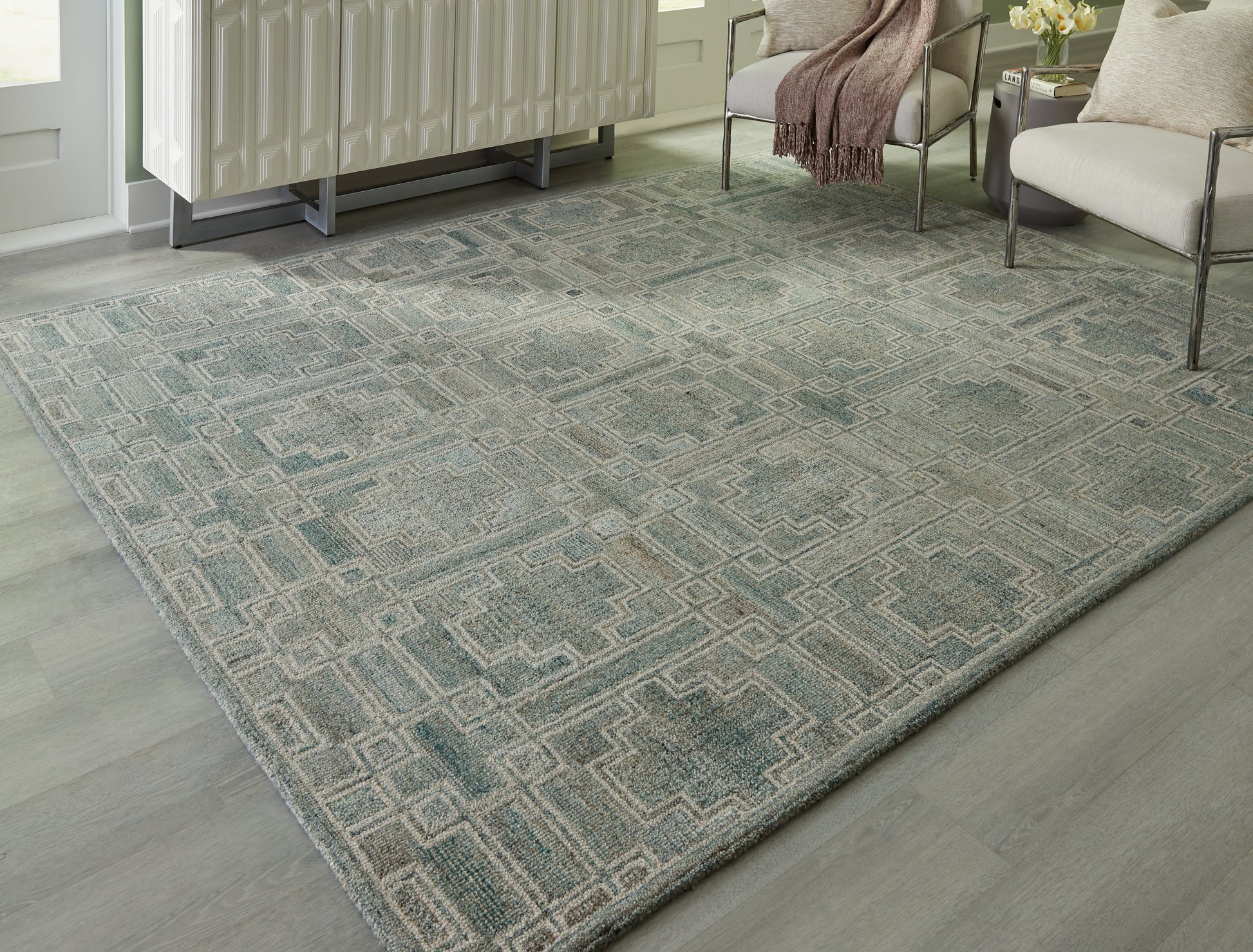 Haines Furniture Outlet - Ashley Furniture - Jossland Rug - 5' x 7' Rug / Green/Ivory - R406912