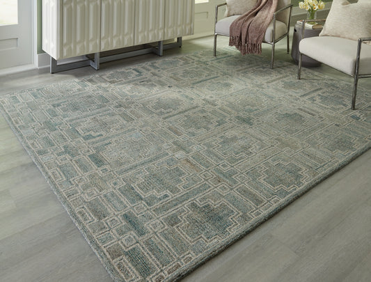 Haines Furniture Outlet - Ashley Furniture - Jossland Rug - 5' x 7' Rug / Green/Ivory - R406912
