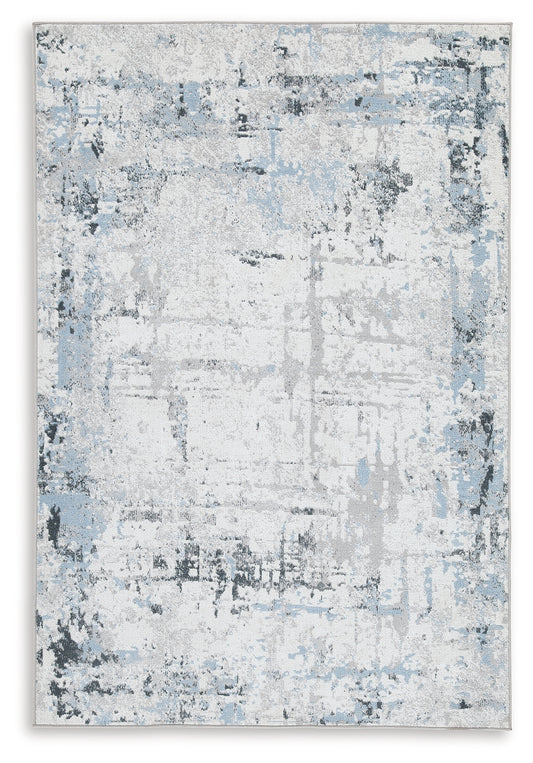 Haines Furniture Outlet - Ashley Furniture - Emertonly Rug - 8' x 10' Washable Rug / Blue/White/Gray - R406981