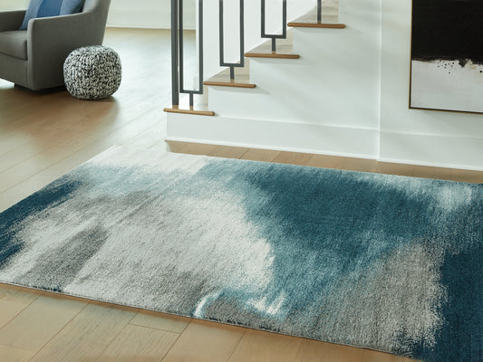 Haines Furniture Outlet - Ashley Furniture - Brentward Rug - 5' x 7' Rug / Blue/Gray/Ivory - R407082