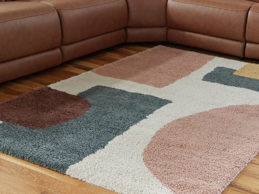 Haines Furniture Outlet - Ashley Furniture - Flynnwick Rug - 8' x 10' Rug / Cream/Pink/Gray - R407181