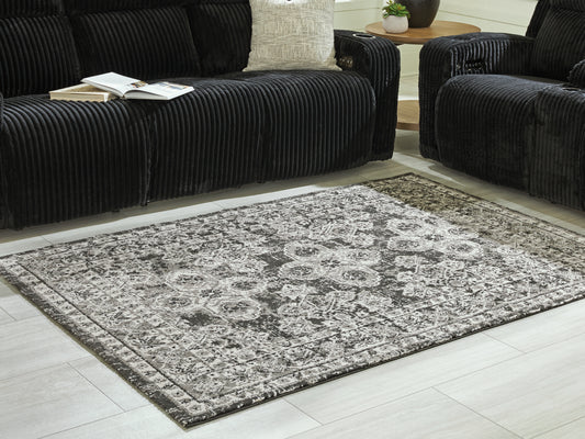 Haines Furniture Outlet - Ashley Furniture - Glennisman Rug - Large Rug / Black/Gray/Ivory - R407271