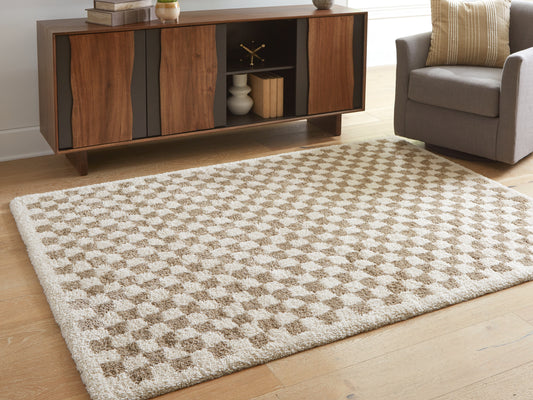 Haines Furniture Outlet - Ashley Furniture - Karamen Rug - Medium Rug / Taupe/Ivory - R407342