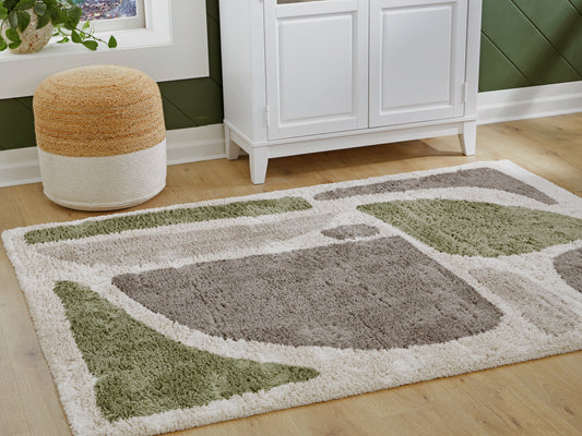 Haines Furniture Outlet - Ashley Furniture - Anburgh Rug - Medium Rug / Green/Gray/Ivory - R407352