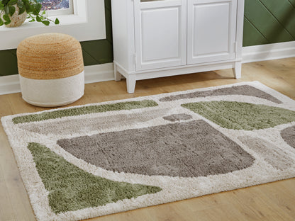Haines Furniture Outlet - Ashley Furniture - Anburgh Rug - Medium Rug / Green/Gray/Ivory - R407352