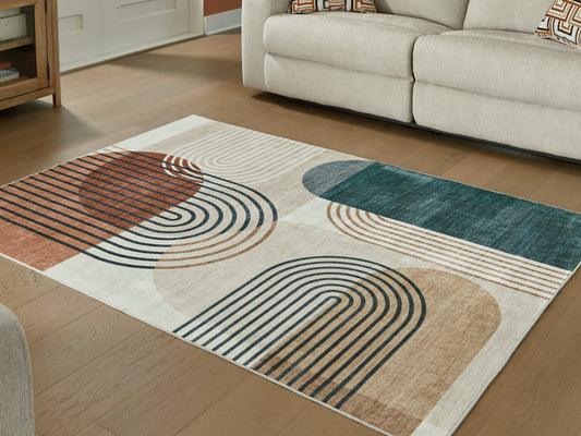 Haines Furniture Outlet - Ashley Furniture - Farrendale Rug - Washable 5' x 7' Area Rug / Multi - R407382