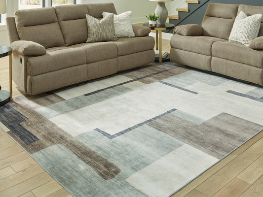 Haines Furniture Outlet - Ashley Furniture - Larkport Rug - Washable 8' x 10' Area Rug / Cream/Brown/Gray - R407411