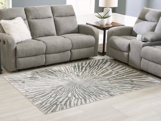 Haines Furniture Outlet - Ashley Furniture - Verland Rug - Washable 5' x 7' Area Rug / Gray/White - R407432