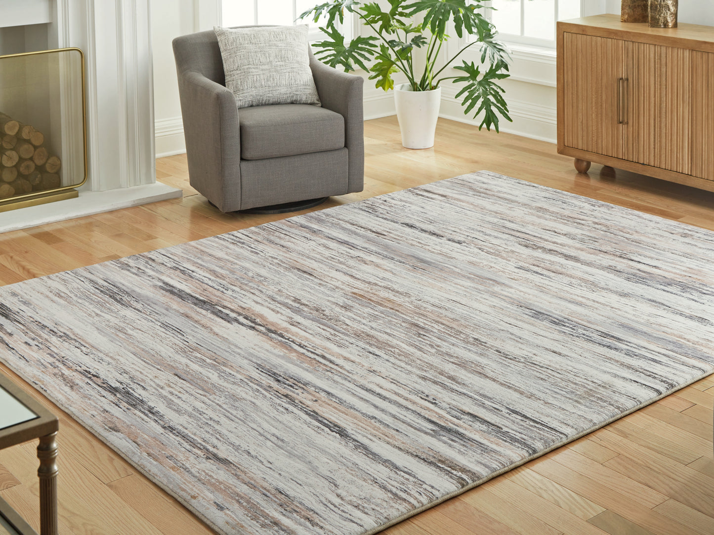 Haines Furniture Outlet - Ashley Furniture - Nace Rug - 7'6" x 9'6" Area Rug / Gray/Brown/White - R407471