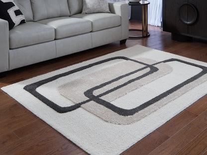 Haines Furniture Outlet - Ashley Furniture - Davismour Rug - 5' x 7' Area Rug / Ivory/Taupe/Charcoal - R407562