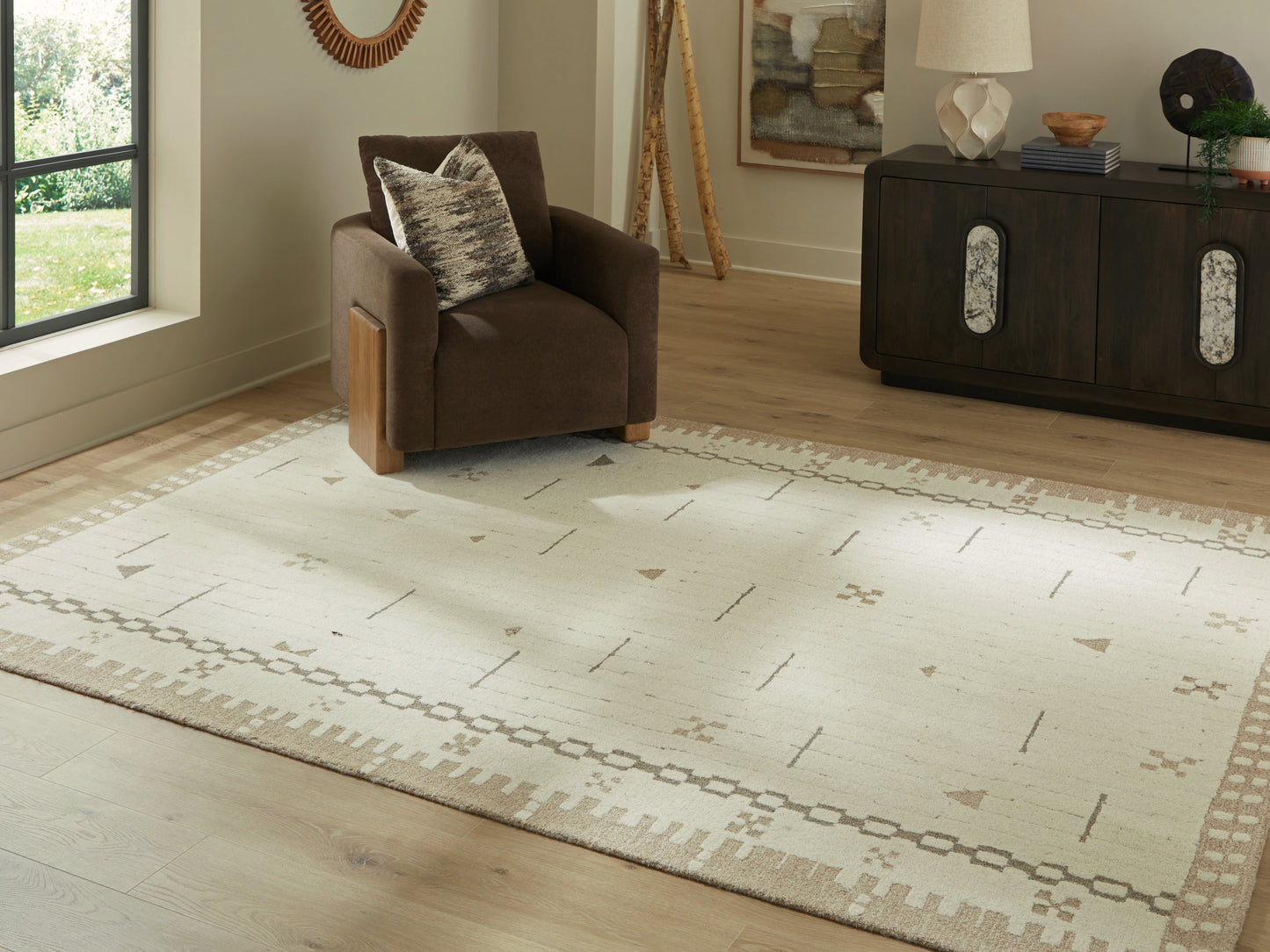Haines Furniture Outlet - Ashley Furniture - Dot Rug - 5' x 7' Area Rug / Cream/Brown/Taupe - R407652