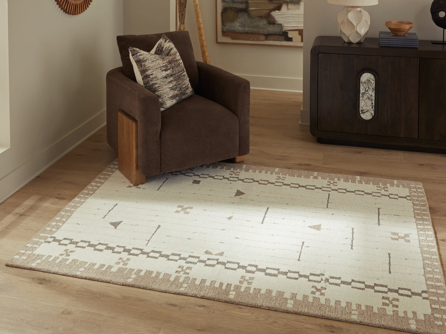 Haines Furniture Outlet - Ashley Furniture - Dot Rug - 5' x 7' Area Rug / Cream/Brown/Taupe - R407652