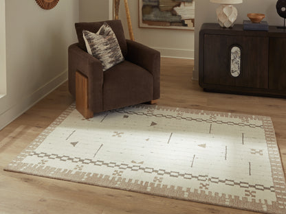 Haines Furniture Outlet - Ashley Furniture - Dot Rug - 5' x 7' Area Rug / Cream/Brown/Taupe - R407652