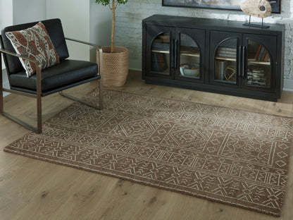 Haines Furniture Outlet - Ashley Furniture - Merrittman Rug - 7'8" x 10' Area Rug / Brown/Ivory - R407701