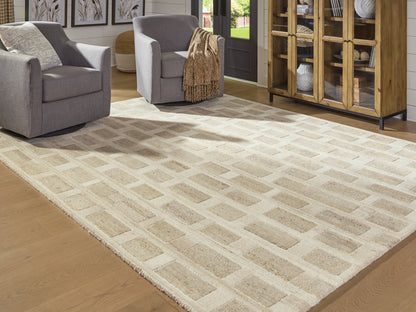 Haines Furniture Outlet - Ashley Furniture - Lisgrove Rug - 7'8" x 10' Area Rug / Tan/Brown/White - R407711