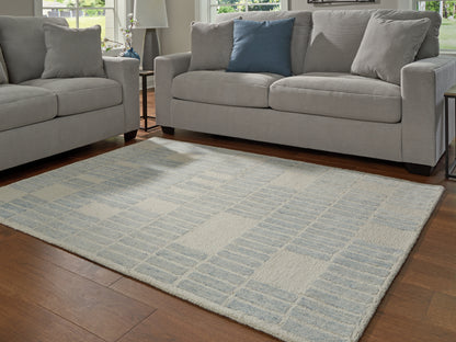 Haines Furniture Outlet - Ashley Furniture - Dylanton Rug - 5' x 7' Area Rug / Ivory/Blue - R407812