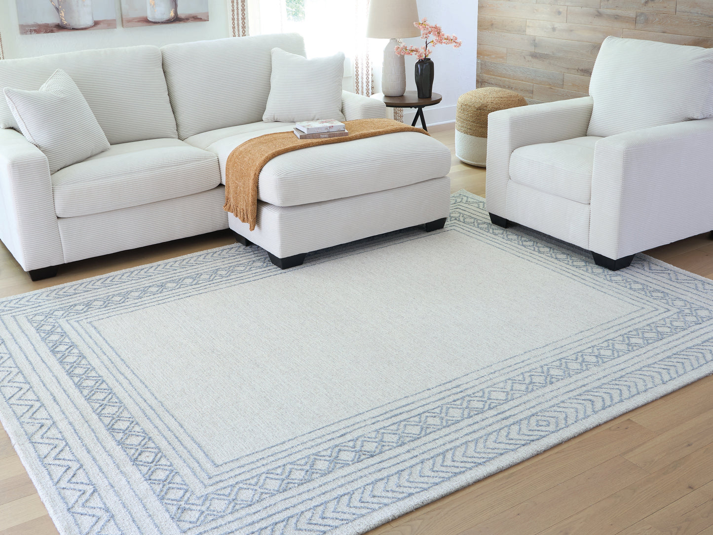 Haines Furniture Outlet - Ashley Furniture - Azelhurst Rug - 7'8" x 10' Area Rug / Blue/Ivory/Gray - R407851
