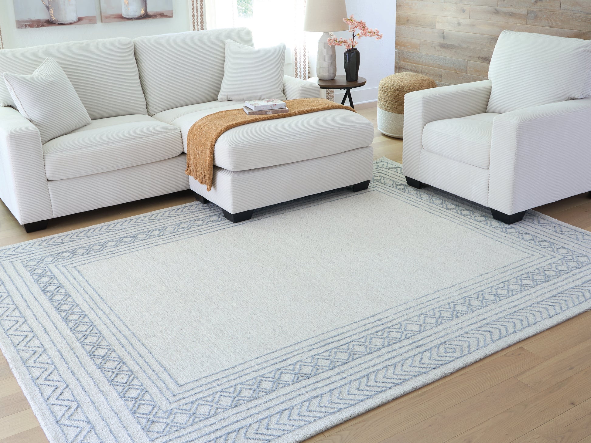 Haines Furniture Outlet - Ashley Furniture - Azelhurst Rug - 7'8" x 10' Area Rug / Blue/Ivory/Gray - R407851