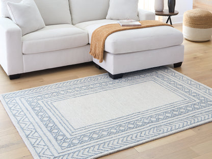 Haines Furniture Outlet - Ashley Furniture - Azelhurst Rug - 5' x 7' Area Rug / Blue/Ivory/Gray - R407852