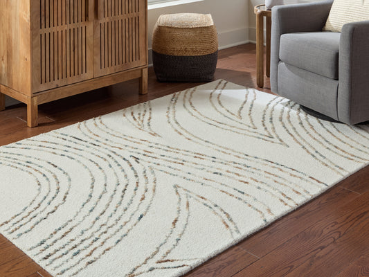 Haines Furniture Outlet - Ashley Furniture - Deenbury Rug - 5' x 7' Area Rug / Ivory/Green/Brown - R407862