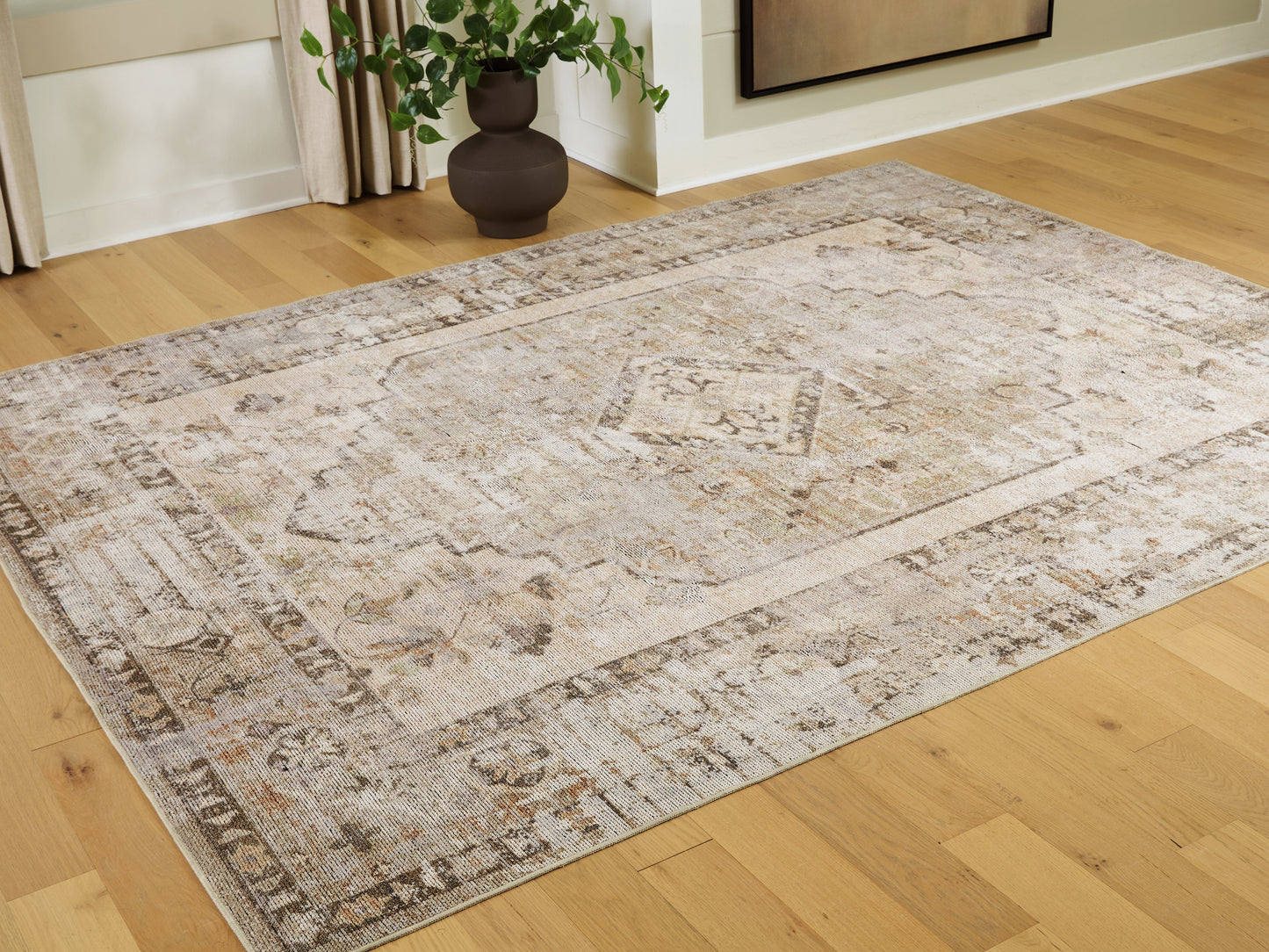 Haines Furniture Outlet - Ashley Furniture - Livdon Rug - Washable Large Rug / Brown/Beige/Gray - R407911