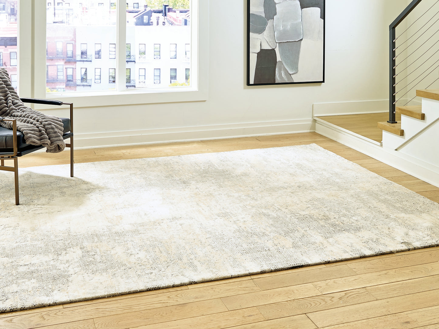 Haines Furniture Outlet - Ashley Furniture - Raif Rug - Large Rug / Gray/White/Cream - R408081