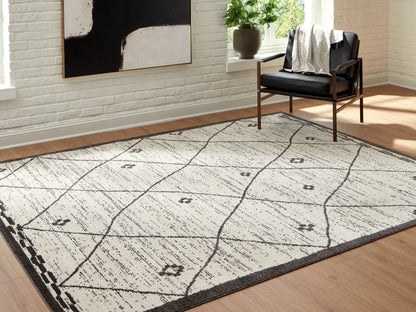 Haines Furniture Outlet - Ashley Furniture - Fenriston Rug - Large Rug / Cream/Black - R408301