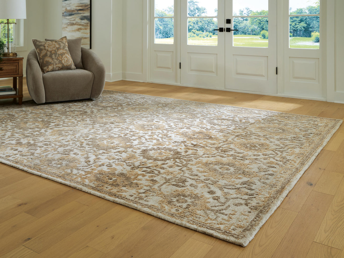 Haines Furniture Outlet - Ashley Furniture - Sableridge Rug - Extra Large Rug / Ivory/Taupe/Camel - R408570