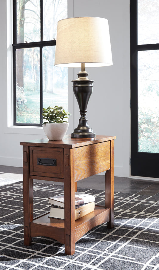 Haines Furniture Outlet - Ashley Furniture - Breegin Chairside End Table - Chair Side End Table / Brown - T007-319