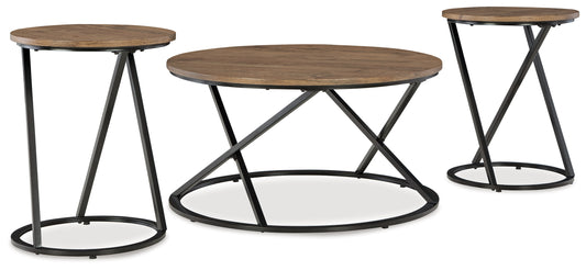 Haines Furniture Outlet - Ashley Furniture - Cassbryn Table (Set of 3) - Occasional Table Set (3/CN) / Brown/Black - T152-13